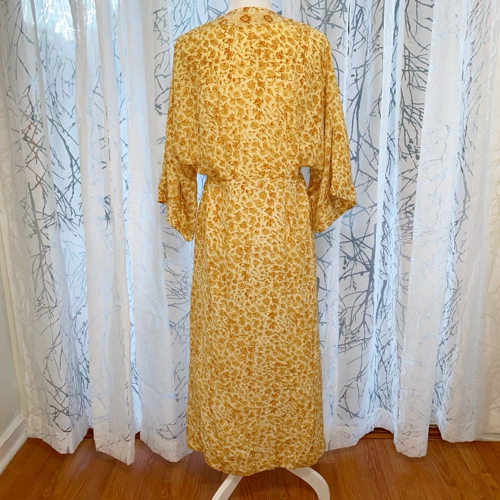 NATALIE MARTIN GOLDEN YELLOW BROWN PRINT LONG KIMONO ROBE DUSTER COVERUP - Picture 6 of 8